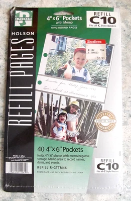 DE COLECCIÓN HOLSON~C10 PÁGINAS DE RECARGA PARA ÁLBUM DE FOTOS R-GTTM46 FOTOS 4”X6” - 40 BOLSILLOS Foto 1 de 4