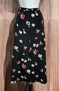 Maxi Falda Vintage M.J Carroll Negra Floral Talla S Botón Frontal Boho Clásica Elegante - Imagen 1 de 5