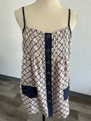 Juicy Couture Silk Camisole Plaid Print Adjustable Straps Pleated w/ Buttons  Foto 1 de 4