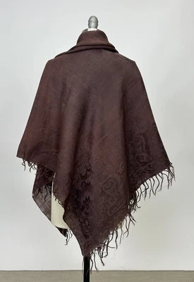 Antique Edwardian Large Shawl With Fringe Brown Floral Jacquard Cotton Blend - Image 1 of 4