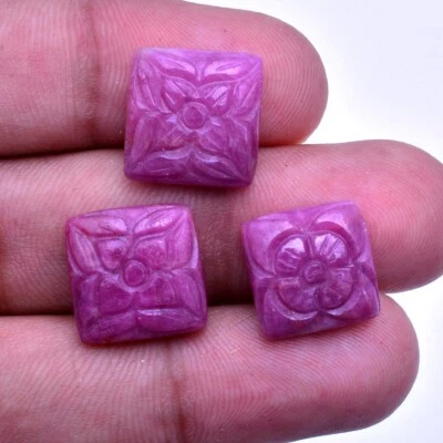 3 Pcs Natural Ruby Unheated 13mm-14mm Rare Moghul Carved Exclusive Gemstones Lot - Image 1 of 4