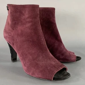 CHANEL Size 8.5 Burgundy Suede Peep Toe Side Zipper Ankle Boots - Picture 1 of 9