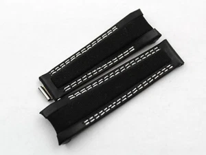 Lederband / Cordura Schwarz Weiß 20/16mmChiusura Mehldose Gmt / Oyster Casual - Picture 1 of 5