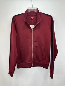 NWT Guess Burgundy W Black Stripe Full Zip Track Jacket Women’s Medium Pockets - Picture 1 of 7