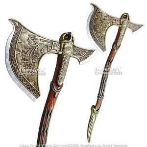 35” Upgraded Gold War Axe Foam Kratos Video Game Fantasy Cosplay Prop - Picture 1 of 5