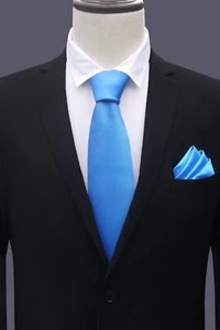 Christian Valentino Men's Bright Blue Tie & Pocket Square TIE SET - Light blue - Picture 1 of 3