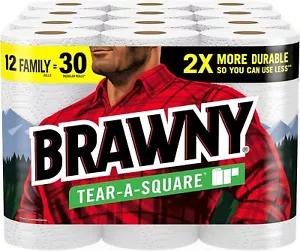 Brawny Tear-A-Square Paper Towels, 12 Family Rolls = 30 Regular Rolls, 2X More D - Picture 1 of 9