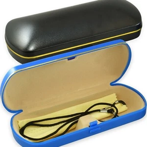 GLASSES CASE & CLEANING CLOTH & NECK CORD SET Hard Plastic Mens/Womens/Childrens - Picture 1 of 8