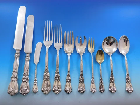 Iris & New Art by Durgin Sterling Silver Flatware Set Service Nouveau 167 Pieces Cover