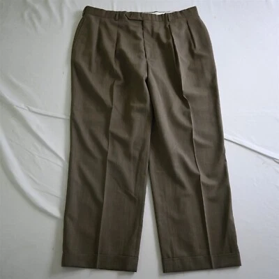 Calça social plissada vintage Corbin feita nos EUA 38x29 marrom 150s micro lã merino - Imagem 1 de 4
