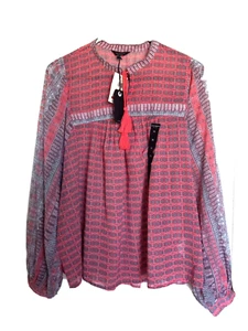 Lucky Brand Top Shirt Womens XL  Floral Keyhole Neck Tie Balloon Sleeve NEW - Picture 1 of 3