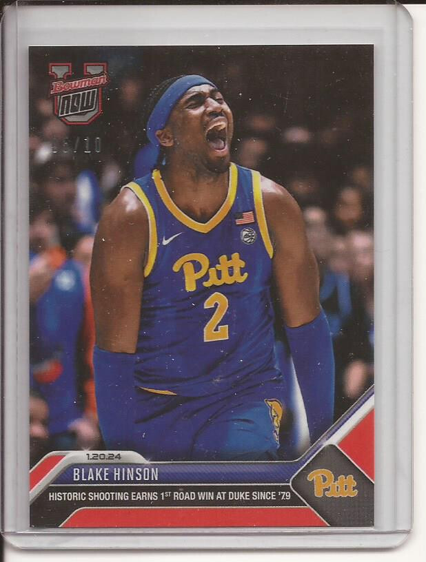 RARE BLAKE HINSON 2023-24 Bowman U Now Card 36 Serial 5/10 Pitt Panthers Forward