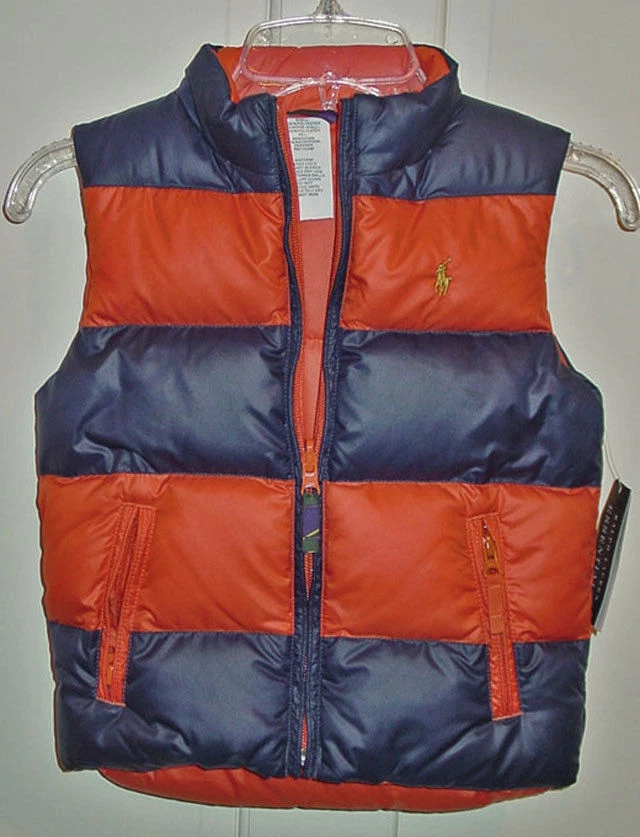 RALPH LAUREN REVERSIBLE NIÑAS PLUMÓN NARANJA? CHALECO COLOR AZUL MARINO TALLA 5 NUEVO CON ETIQUETAS Foto 1 de 1