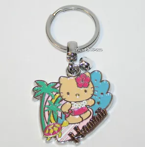 Hello Kitty HAWAII Girl Pink Surfboard Honu Metal Charm Key Ring Chain Keychain - Picture 1 of 2