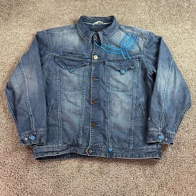 Coogi Jacket Mens XXL 2XL Blue Denim Embroidered Button Front Trucker Coat - Image 1 of 4
