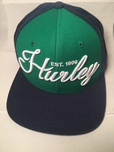 Mens HURLEY BLUE W/ Green Logo Snapback Cap Hat One Size NWOT - Picture 1 of 4