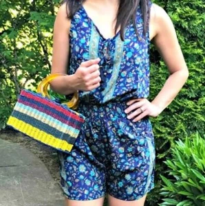 Raga Evereve Romper in Saphire Blue Floral Print Size Medium - Picture 1 of 6