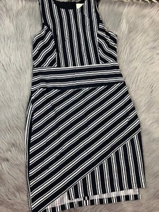 Maeve Anthropologie Navy White Striped Sleeveless Linen Cotton Dress Sz Medium - Picture 1 of 12