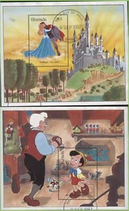Grenada 1987 Sleeping Beauty & Pinocchio Miniature Sheets (2), used - Picture 1 of 1