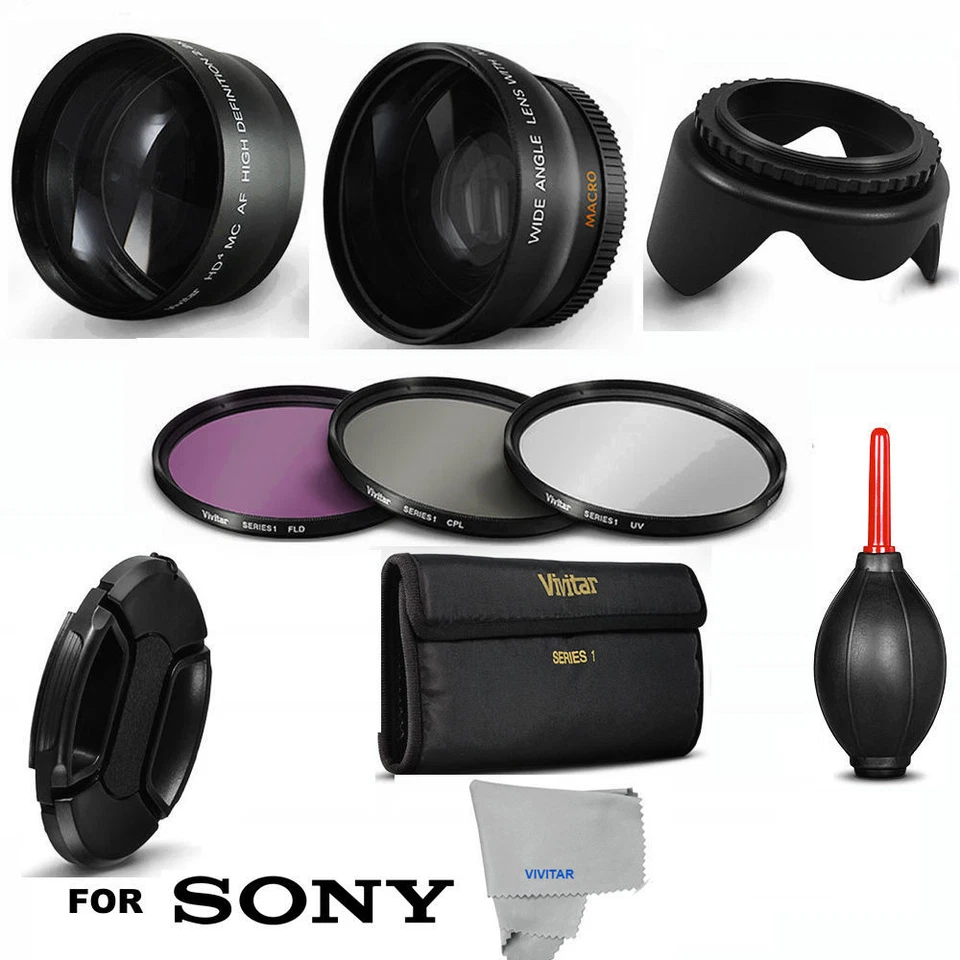 PRO 55MM WIDE ANGLE MACRO LENS +2X HD 55MM ZOOM LENS + FILTERS FOR SONY FDR-AX53 - Image 1 of 4