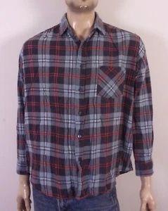 vintage 80s Prestige Global Blue/Gray/Red Plaid Soft Flannel Shirt Grunge SZ L - Picture 1 of 4