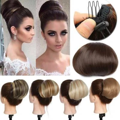 100% Real Hair Bun Rose Hairpiece Scrunchie Natural Hair Extension Fake Straight - Image 1 of 4