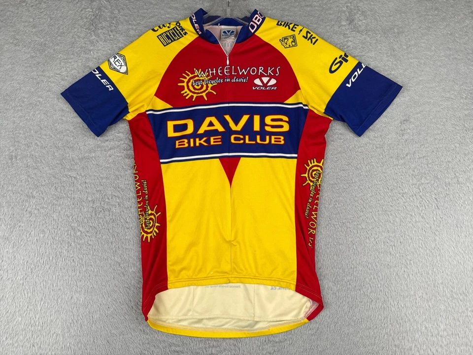 Camiseta deportiva de ciclismo Voler adulto pequeña amarilla azul Davis CA Bike Club 1/2 cremallera polivinílica Foto 1 de 4