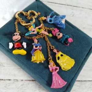 Rare Disney Charm Necklace BGE 18K Gold 18" Belle Mickey Tinkerbell Boxed Gift - Picture 1 of 12