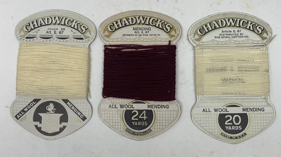 Antique Chadwick’s Paper Spool Lot Of 3 Mending Wool Darning Yarn  USA - Image 1 of 2