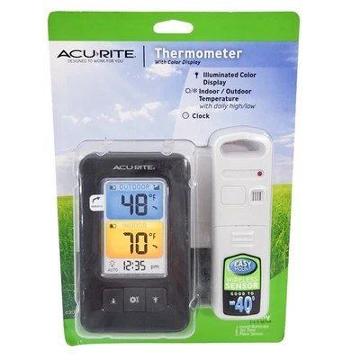 AcuRite Wireless Digital Color Display Thermometer Indoor Outdoor Clock Sensor - Image 1 of 4