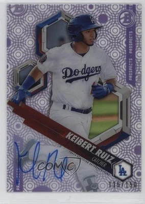 2018 Bowman High Tek Prospects Purple Rainbow Diffractor /150 Keibert Ruiz Auto - Image 1 of 2