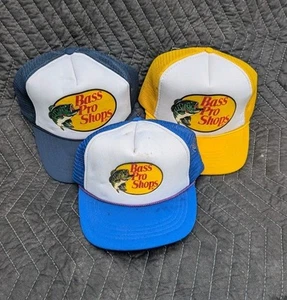 Vintage Snapback Trucker Hat Bass Pro Shops Lot Navy blue Yellow Adult Kids - Picture 1 of 5