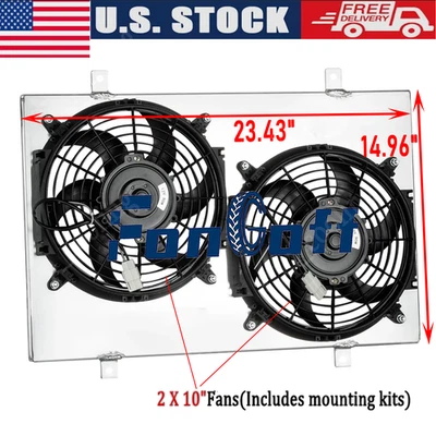 2x10" Electric Radiator Fan+Shroud For 82-02 89 94 Chevy S10 Blazer Corvette V8 Foto 1 de 4