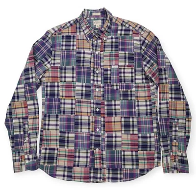 J Crew Indian Madras Shirt Mens L Patchwork Slim Fit Multicolor Plaid Button Up - Image 1 of 4