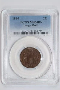 1864 LARGE MOTTO TWO CENT PIECE PCGS MS64 BN - Picture 1 of 2