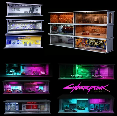1/64 Diorama Model Car Garage LED Lighting Parking Lot Scene Display Case Toy US - Image 1 of 4
