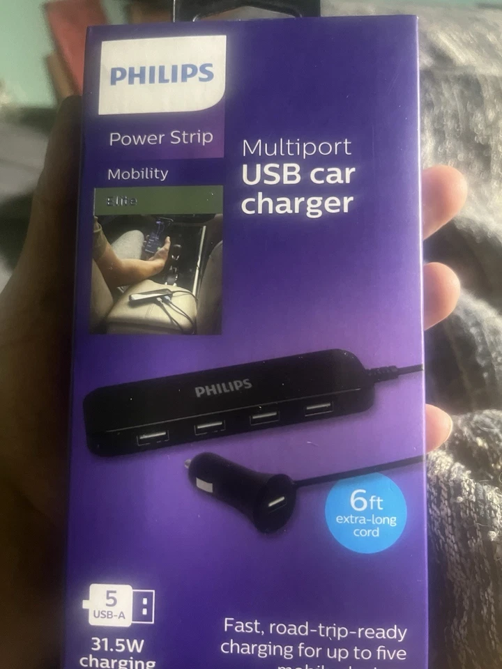 Novo em folha Philips Power Strip carregador USB multiportas para carro - Imagem 1 de 4