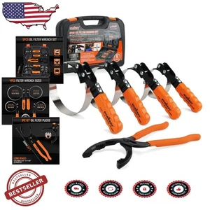 Durable 5-Piece Swivel Oil Filter Wrench, 2-3/4"-5-1/4", Non-Slip Grip, Orange - Foto 1 di 10