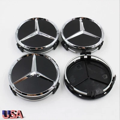 4PCS FOR Mercedes Benz Black&Chrome 2.95IN Wheel Rim Center Hub Caps AMG Upgrade Foto 1 de 4