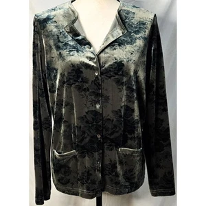 Vintage 90s Whimsigoth Velvet Button Down Top Shirt Green Small Y2k Witchy - Picture 1 of 4