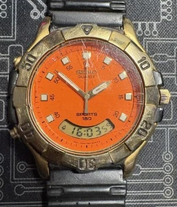 Vintage Seiko Men's Watch Rubber Strap 1982 Orange Face H801-8008  - Picture 1 of 10