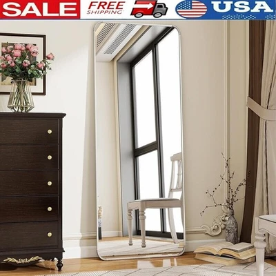 Серебристое полноразмерное зеркало с закругленными углами наклонное настенное универсальный дизайн - Изображение 1 из 4