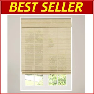 Cordless Bamboo Roman Shade - Light Filtering Privacy Blinds 34.5" W x 48" H - Picture 1 of 9