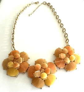 Peach And Yellow Tone Acrylic Flower Necklace Gold Tone Metal - Picture 1 of 5
