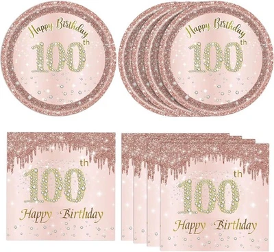 40PCS 100 Birthday Decorations for Women Rose Gold 100 Years Old 100th  - Image 1 of 4