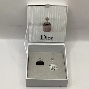 CHRISTIAN DIOR Howlite Crystal Asymmetrical Drop Earrings in Box (J1) NS#8738 - Picture 1 of 5