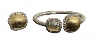 Set anello e bracciale Brighton tono argento e oro con pietre decorative - Foto 1 di 6