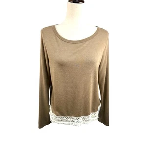 Manito Light Brown Boat Neck Sweater with Crochet Hem Trim Size L - Picture 1 of 5