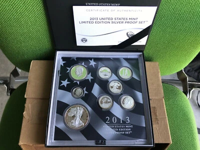 2013 US Mint Limited Edition SILVER PROOF Set 8 Coins Eagle Kennedy Quarter Dime - Image 1 of 4