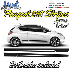 PEUGEOT 208 Rayas Laterales 3/5 PUERTAS GTI Calcomanías Adhesivas Gráficos GRATIS P&P 013 - Imagen 1 de 4